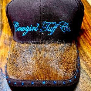 Cowgirl Tuff Dark Brown & cowhide Baseball Cap